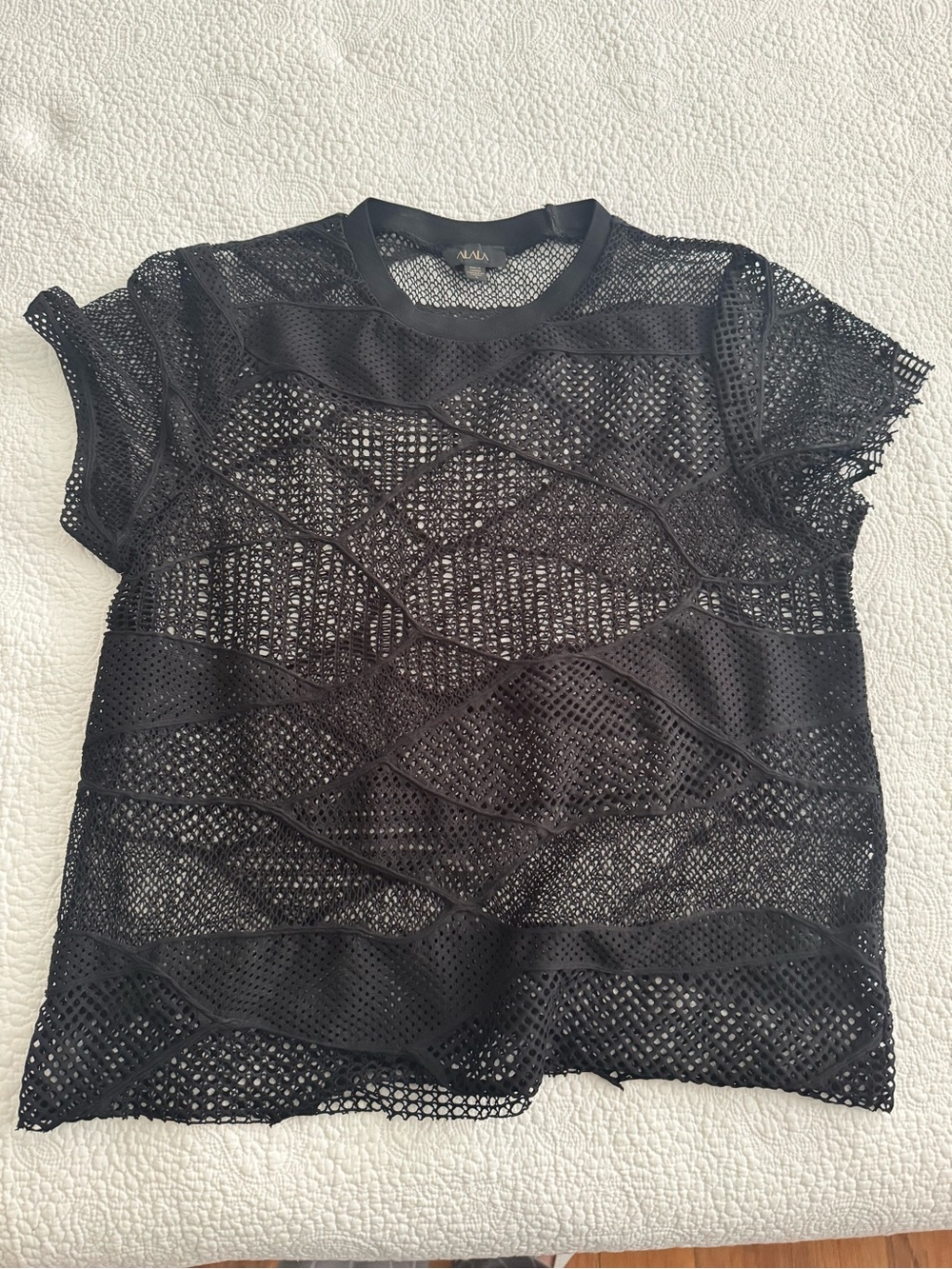 Alala Black Open-Knit Short Sleeve Tee